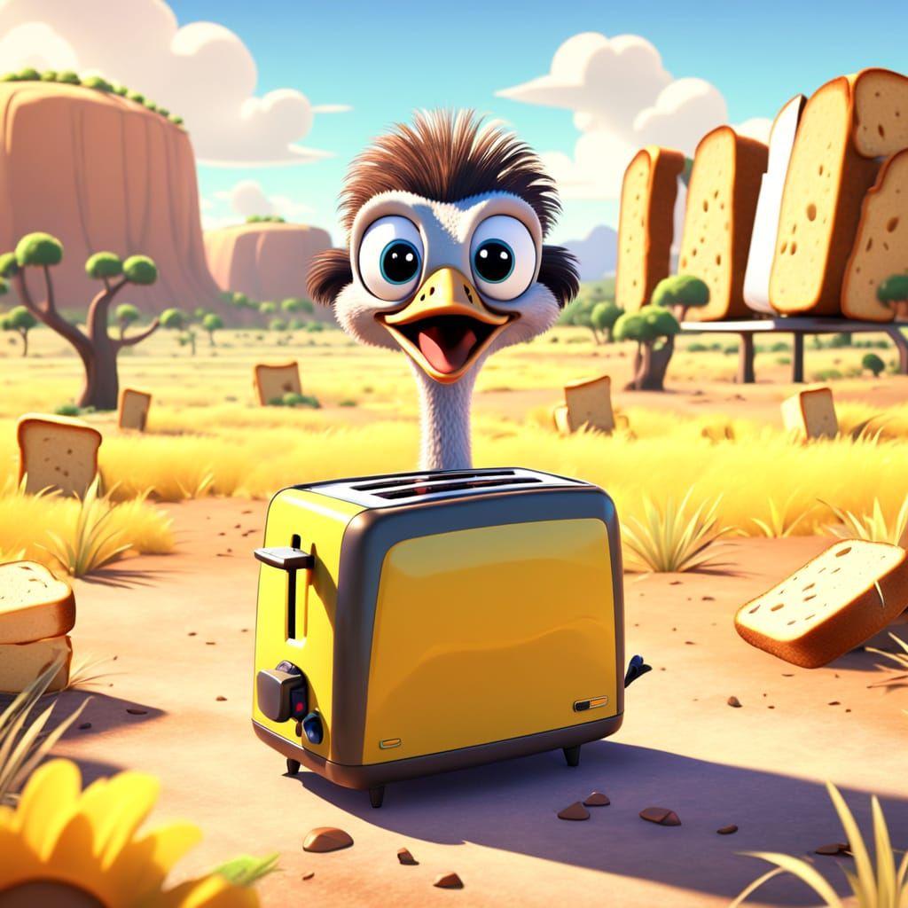 Cheerful Cartoon Ostrich Toaster Face in Australia