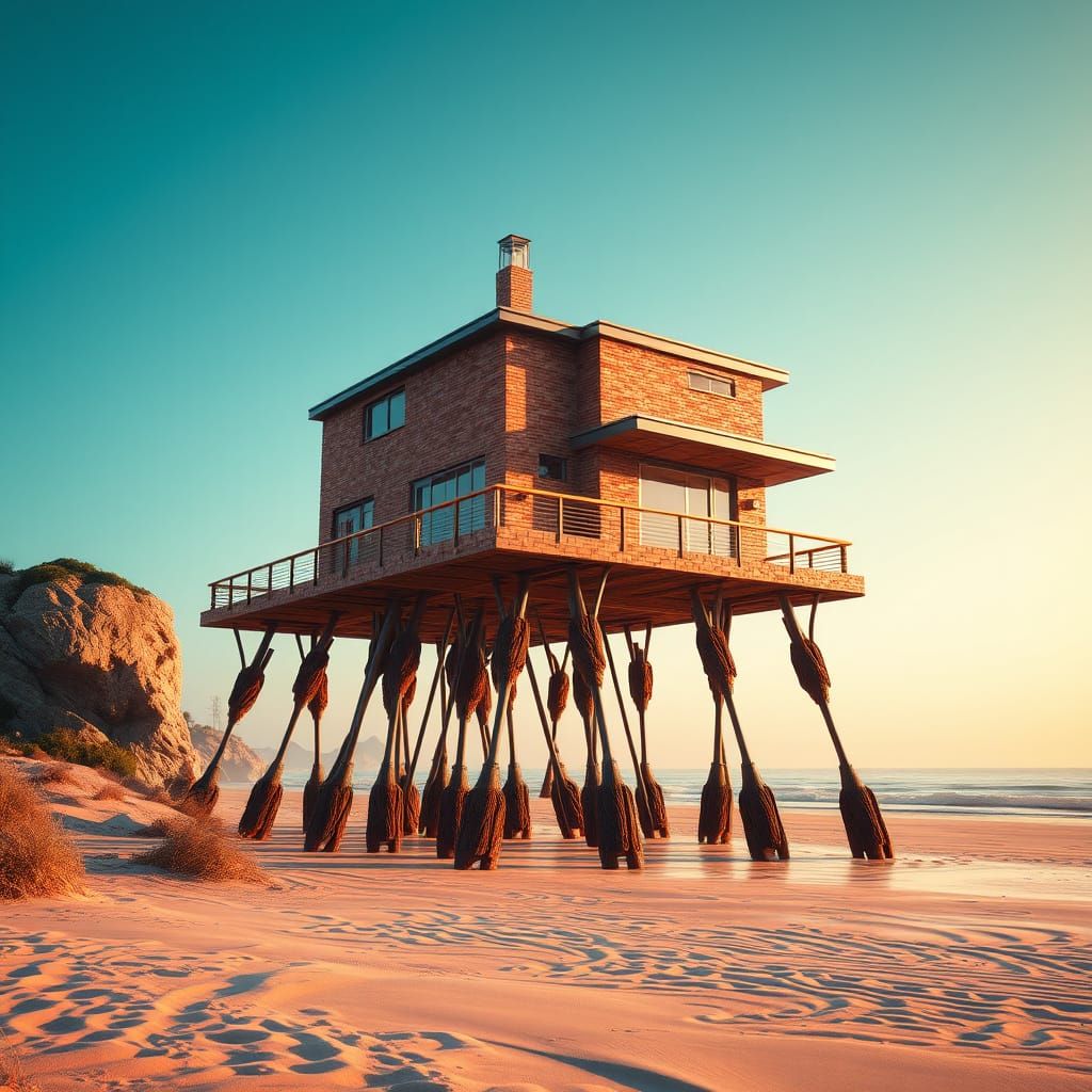 Modern Beach House on Stilts in Vibrant Tropical Paradise