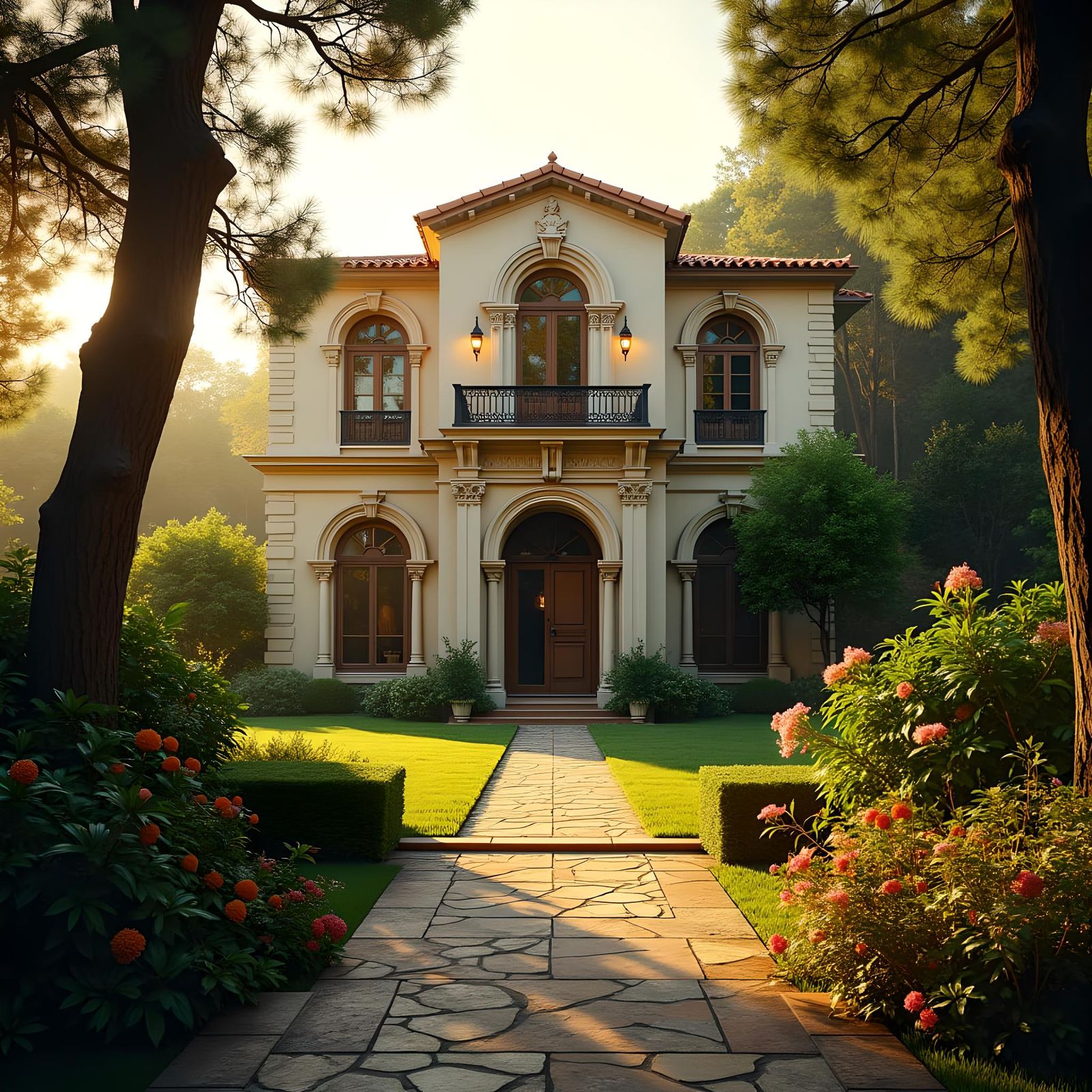 Mediterranean Mansion in Forest: Cinematic Luxury