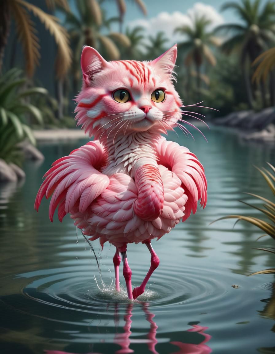 cat dressed in pink flamingo