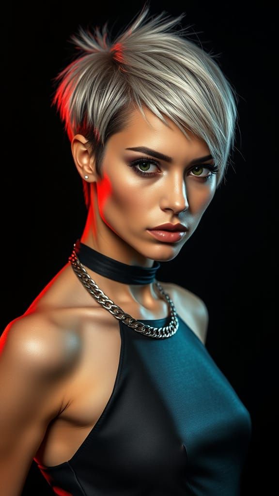 Sleek Cyberpunk Beauty in Dramatic Studio Lighting