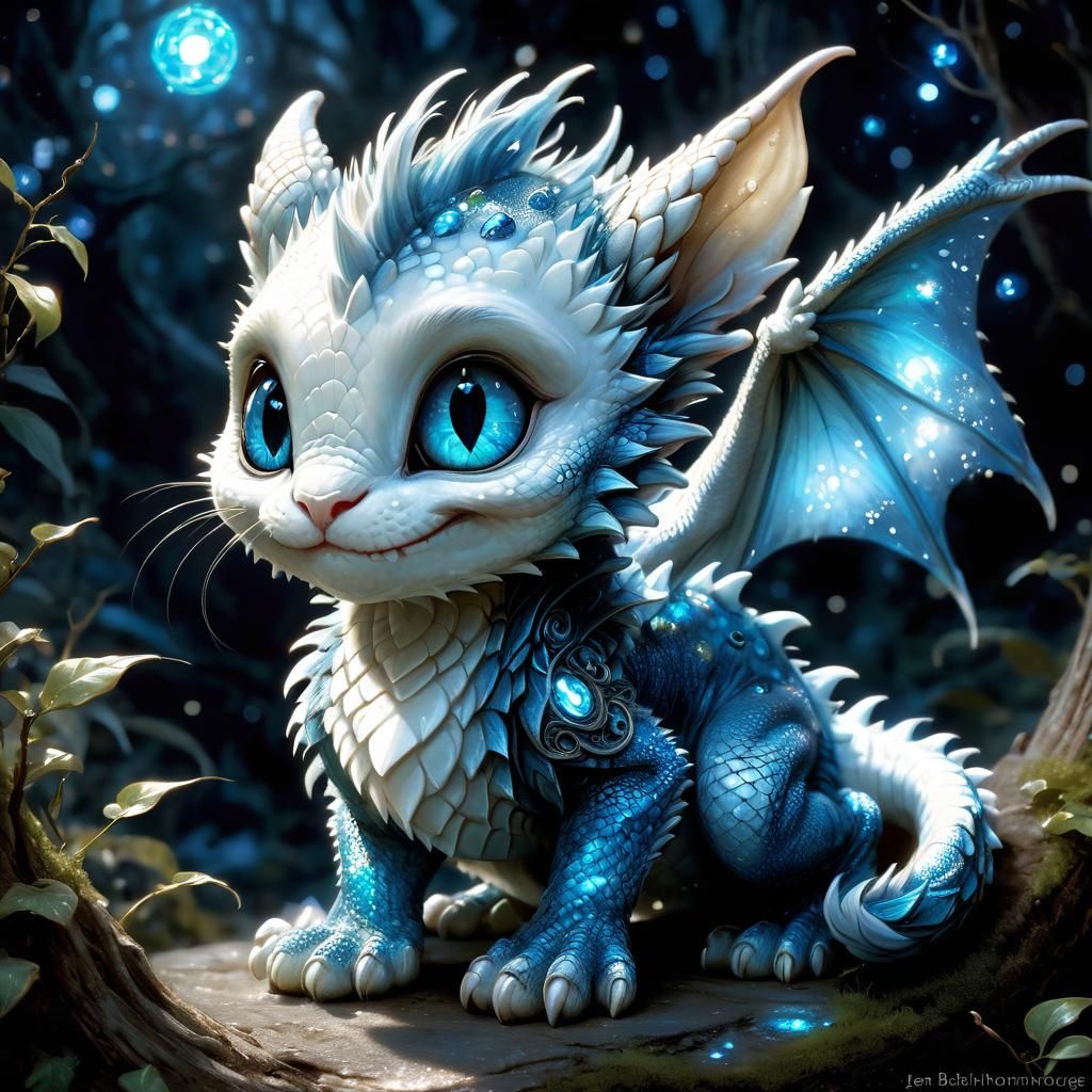 Adorable Dragon-Kitten in Enchanted Forest