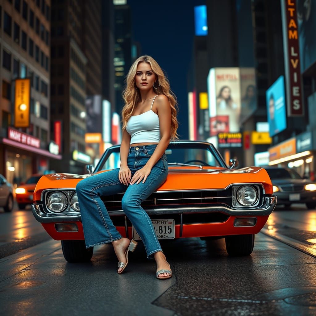 Surreal City Goddess in Retro Car