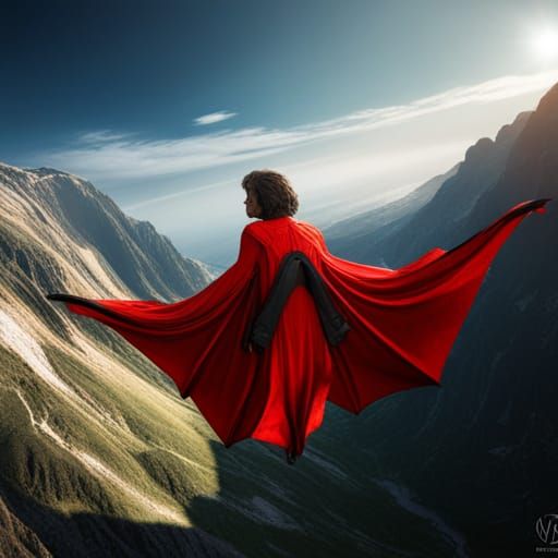 Wingsuit Flight in Detailed Matte Painting Style