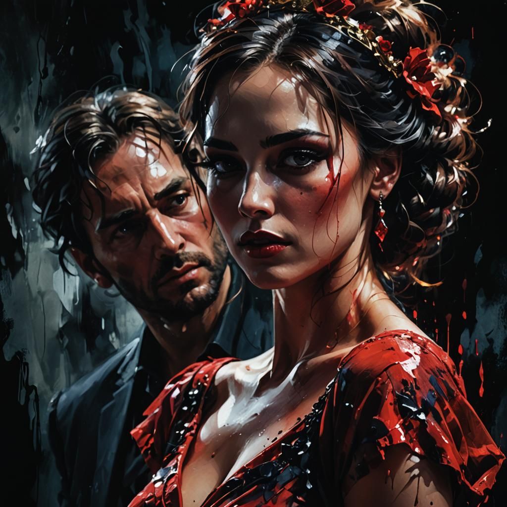 Fantasy Woman in Red Dress, Dark Splash Art