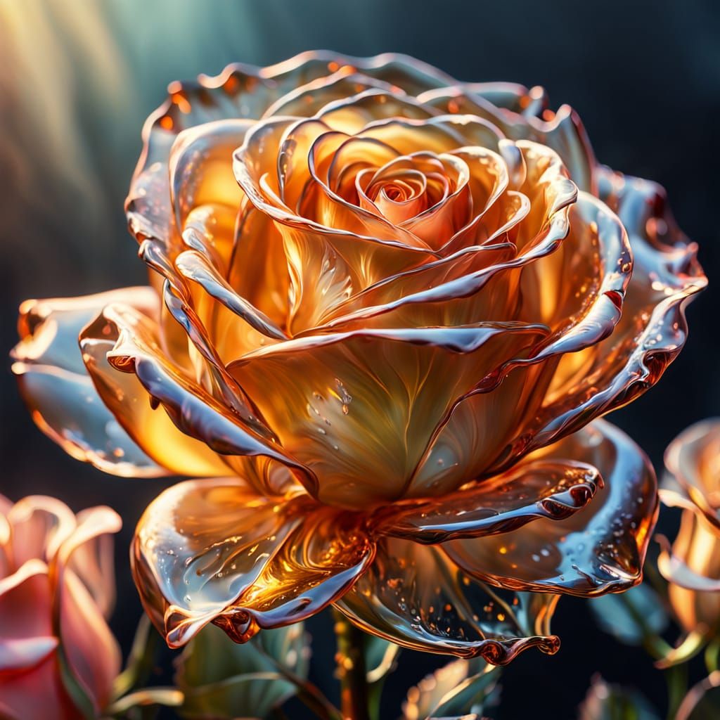 Glass Rose Illuminated in Vibrant Oil Painting Style