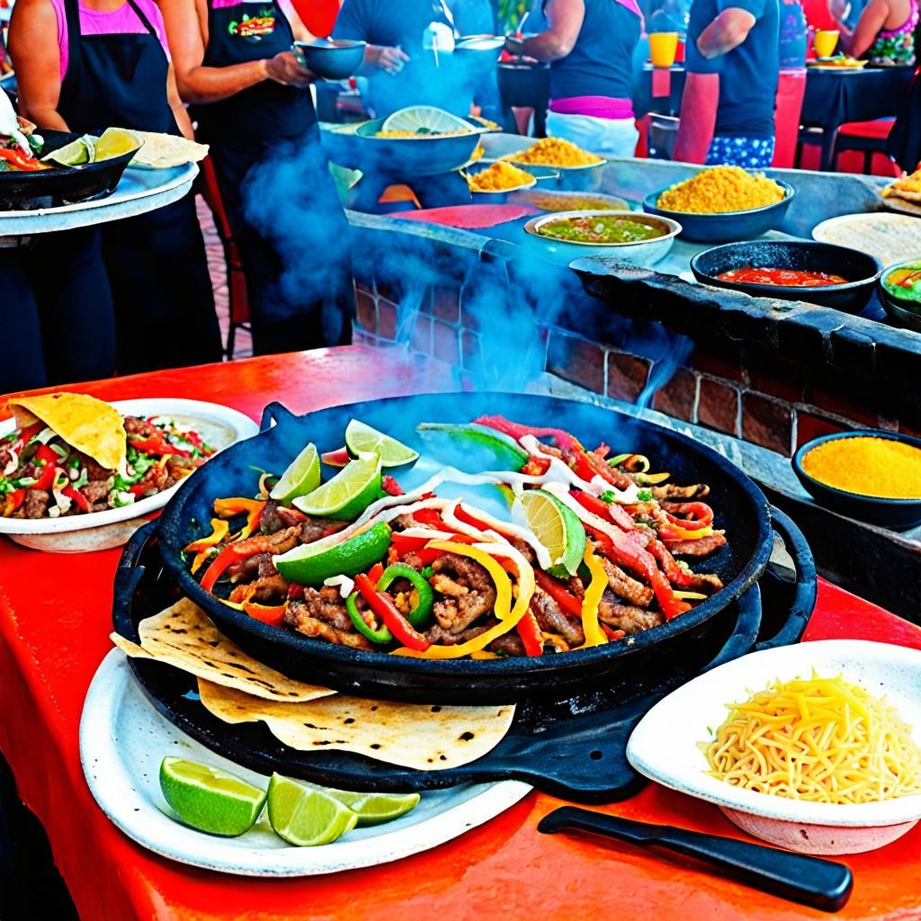 Sizzling Fajitas in Mexican Restaurant