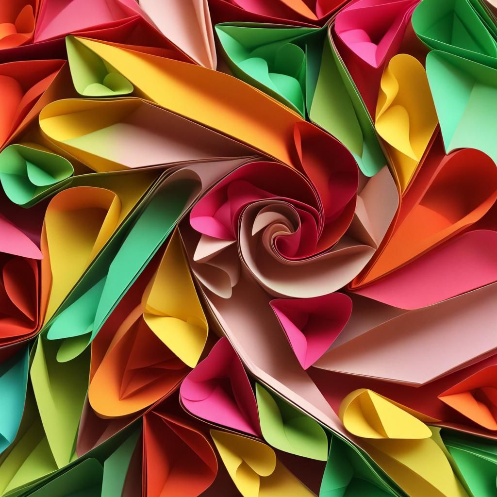 Colorful Origami Vortex of Hearts and Stars