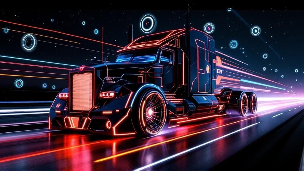 Futuristic Cyberpunk Truck on Neon Highway