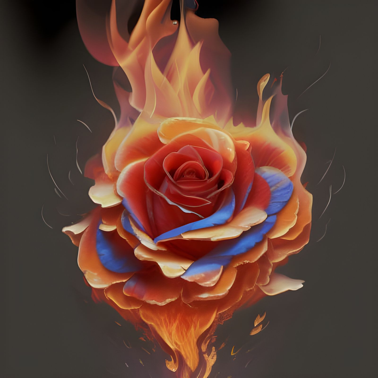 Burning Red Rose with Blue Fire Details