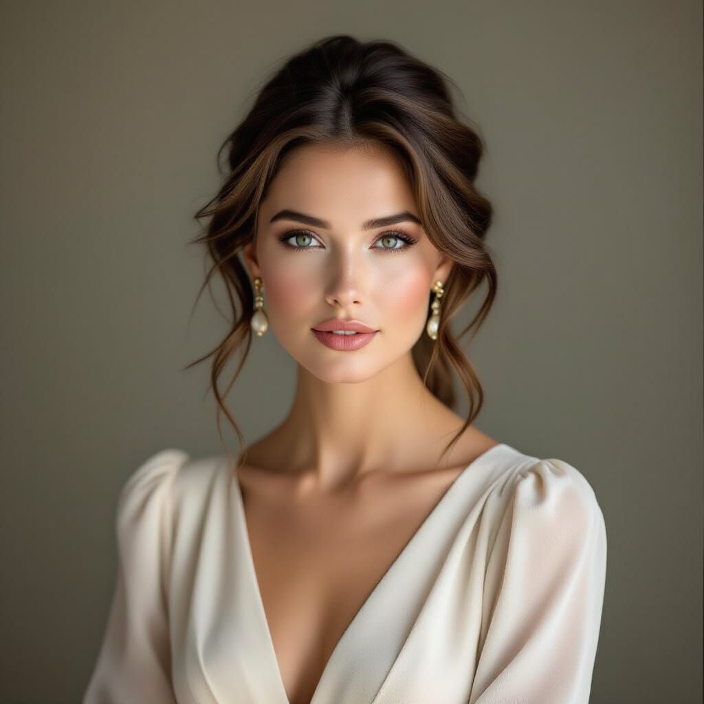 Elegant Woman Portrait in Classic Studio Setting