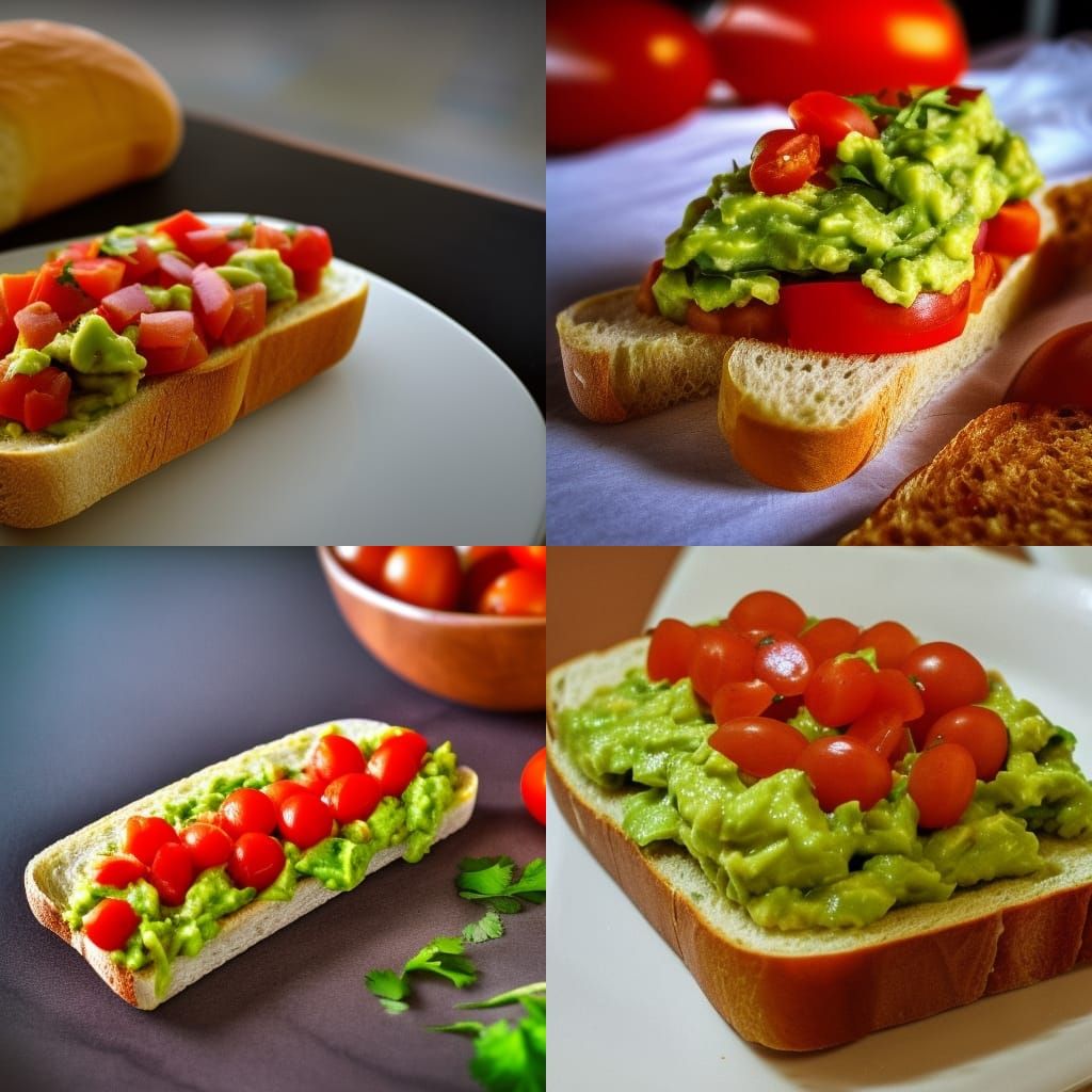 Guacamole  on french bread with diced tomatoes