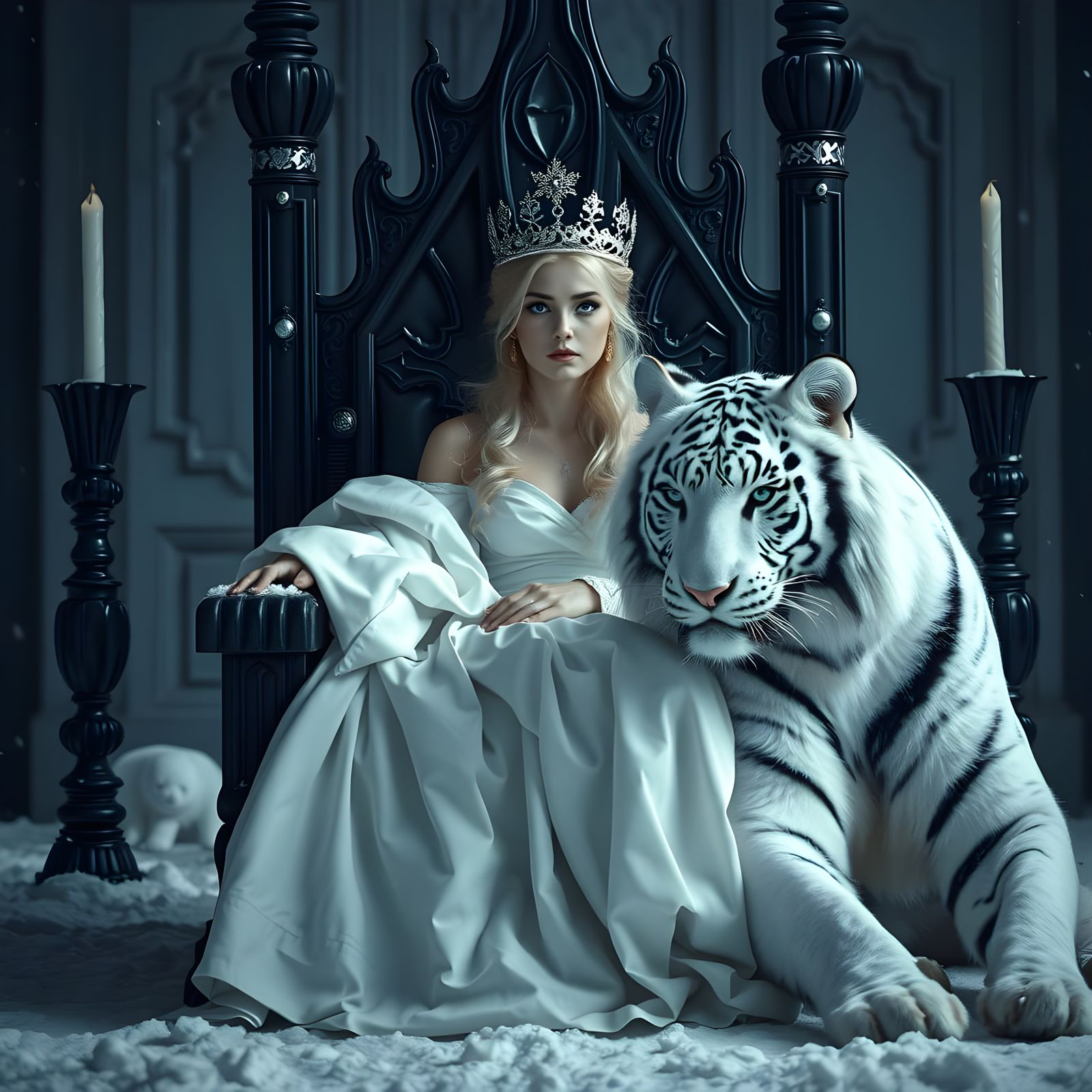 Regal Snow Goddess with Glacier Blue Eyes