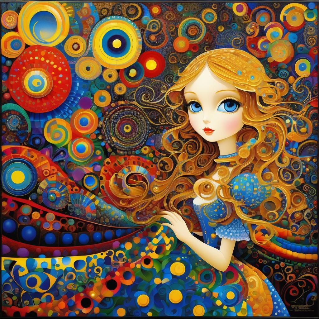 Alice in Wonderland Portrait in Klimt Style