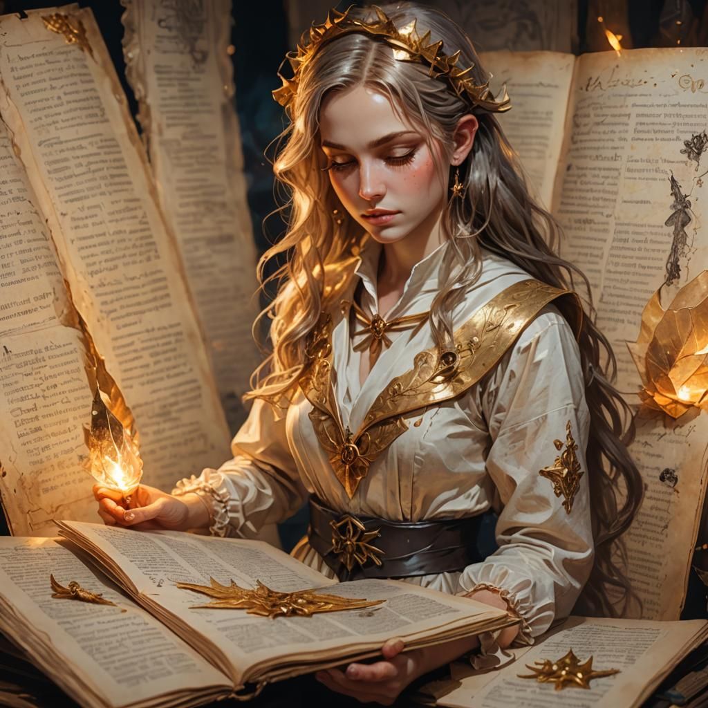 Sailor Girl with Ancient Tome in Watercolor Style