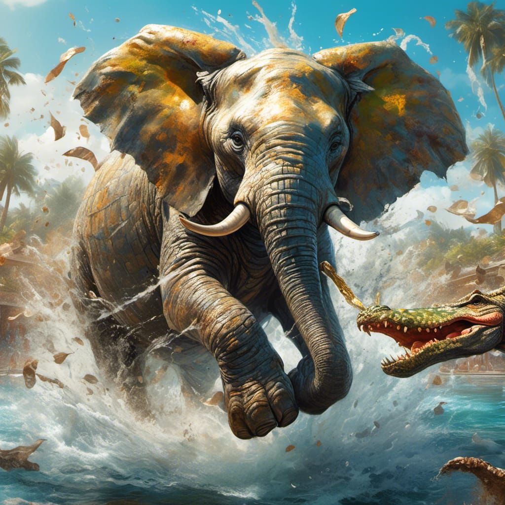 Baby White Elephant's Escape: A Hyperrealistic Image