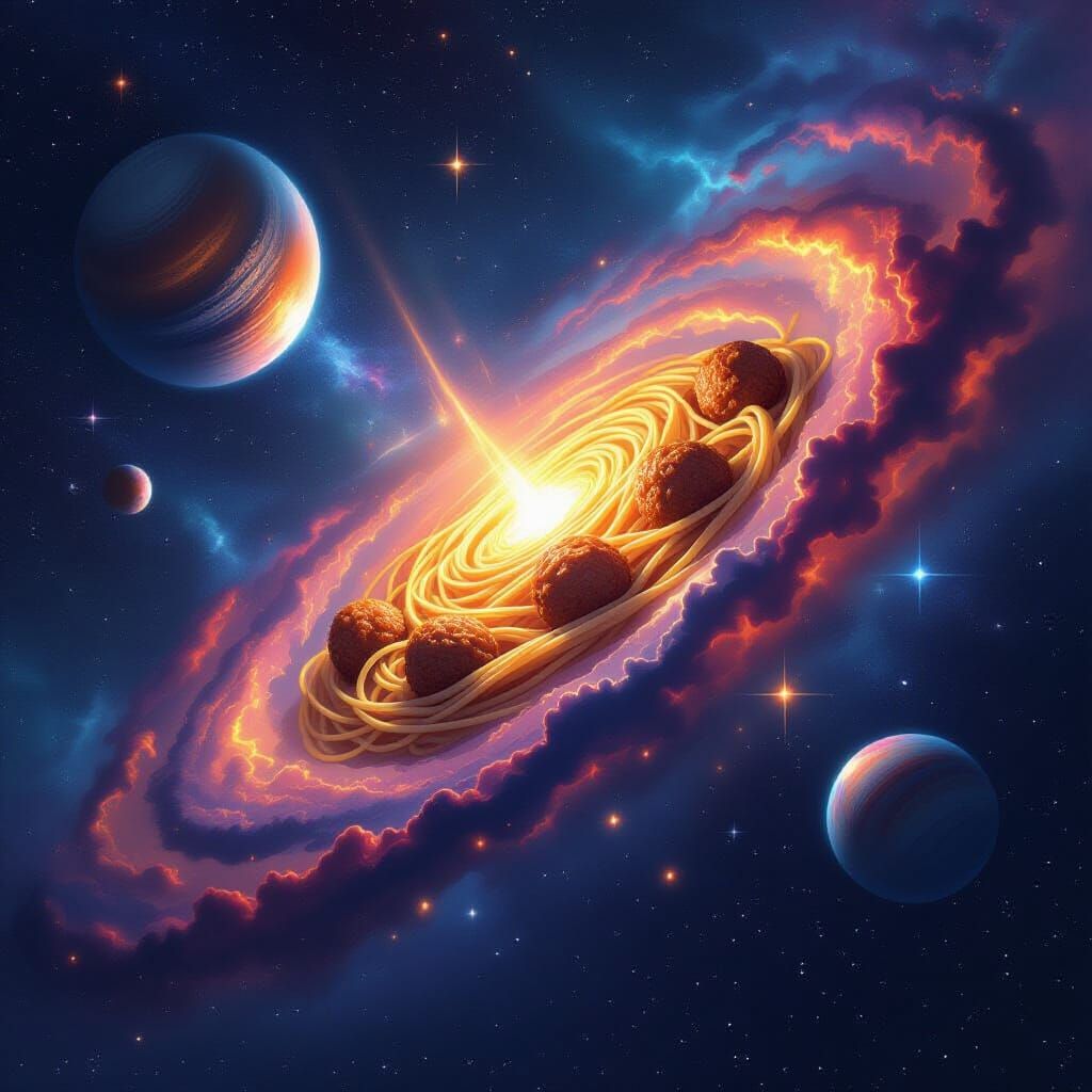 Spaghetti and Meatballs Galaxy in Digital Art Style