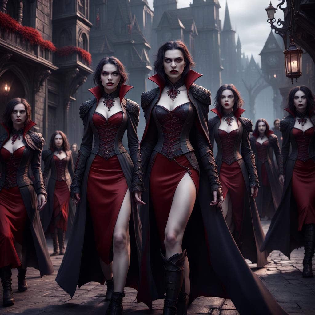 Fantastical Female Vampire Parade in Detailed Matte Painting