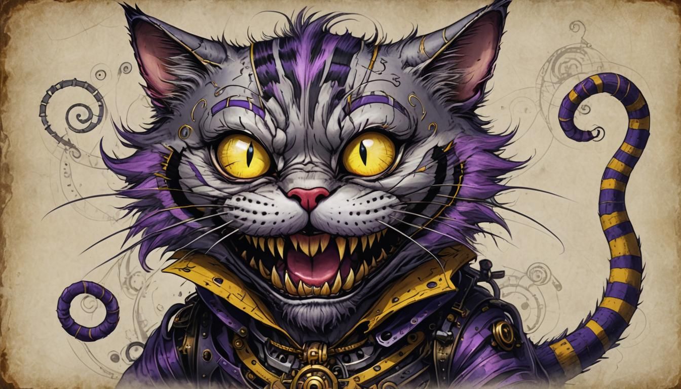 Devil Cheshire Cat with Steampunk Engine