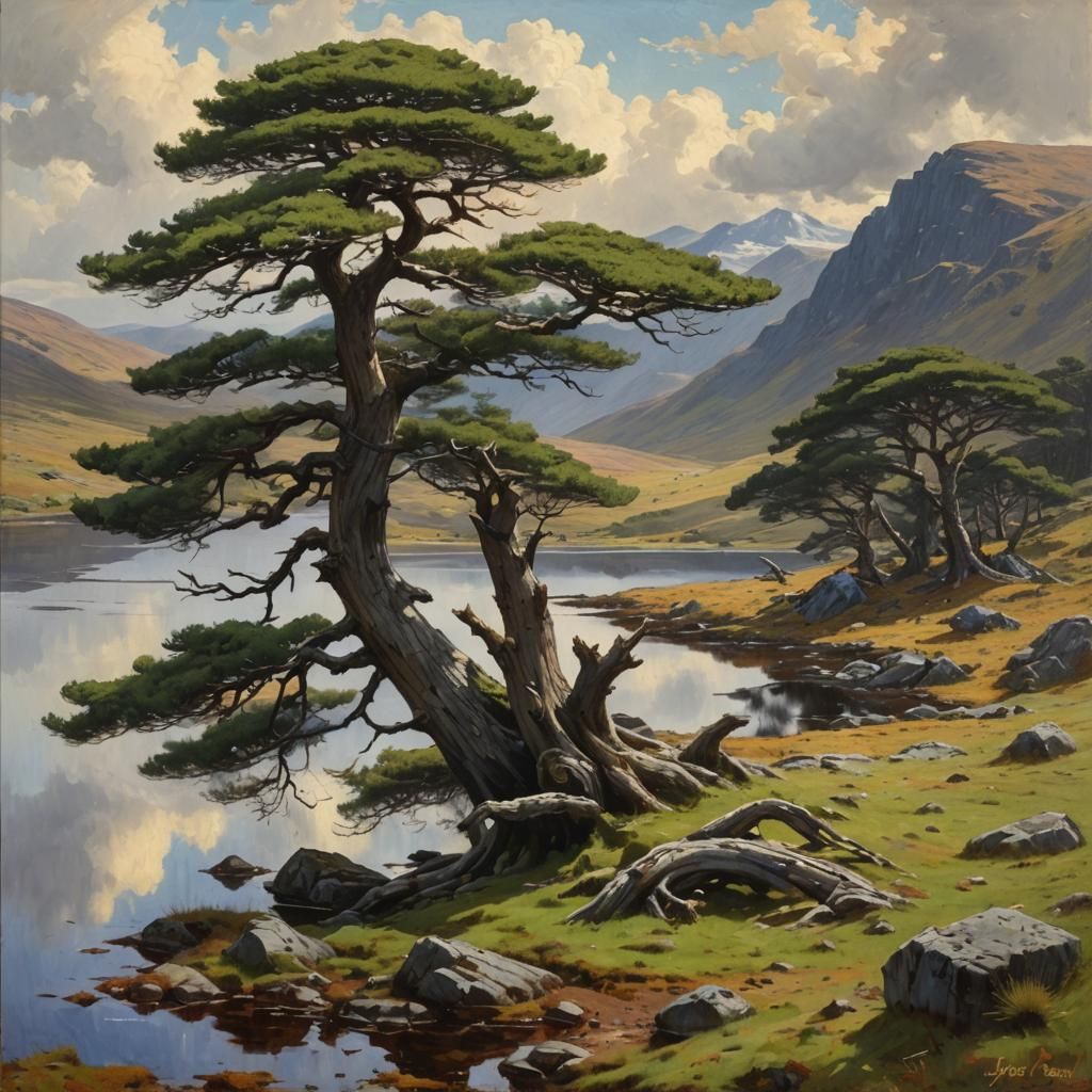 Scots Pine by Lake, Oil Painting by James Gurney