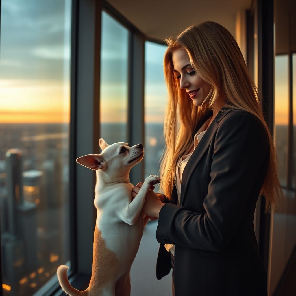 Woman and Chihuahua Reunion: Cinematic 35mm Film Style