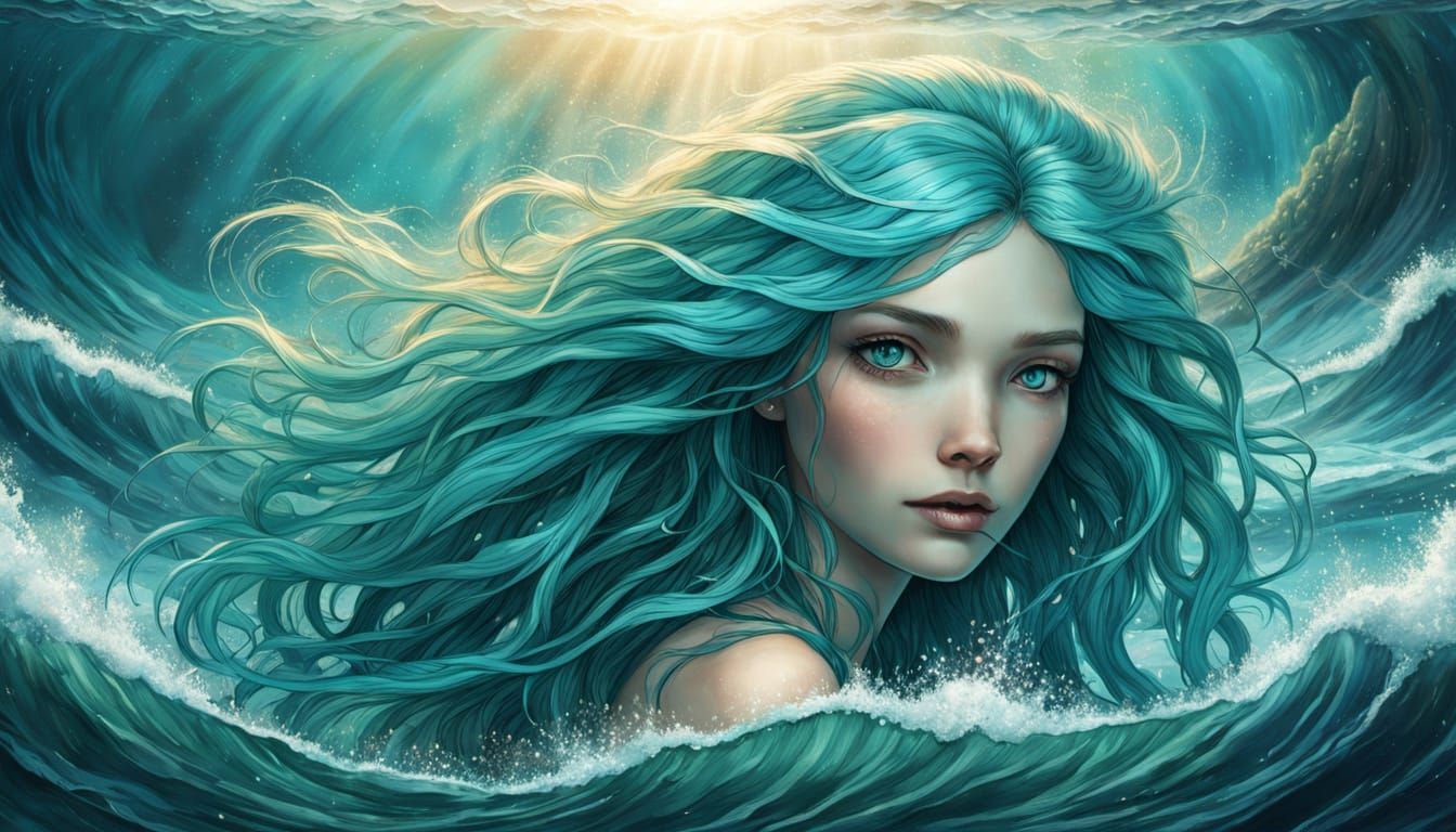 Turquoise-Haired Siren Emerges in Comic Book Art