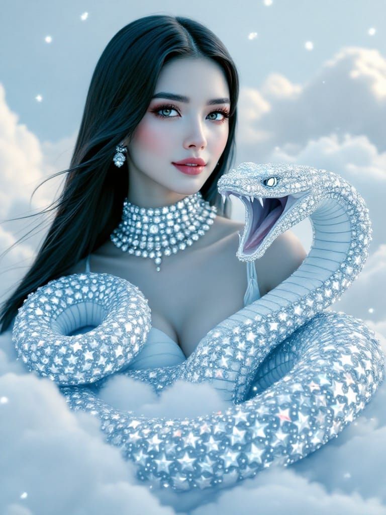Surreal Polish Woman in Diamond Adornments Surrounded by Dre...