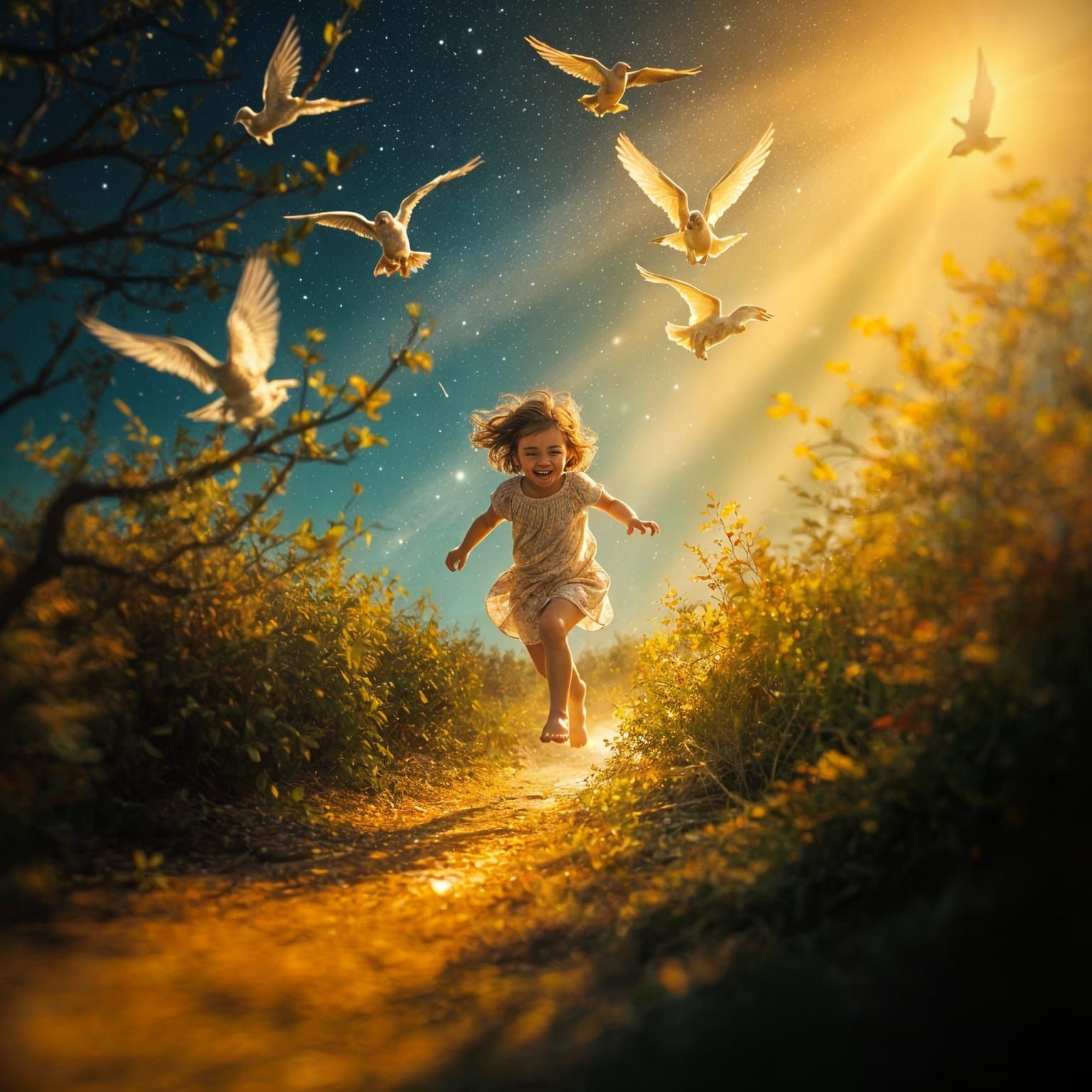 Child in Motion: Golden Light, Ethereal Impression