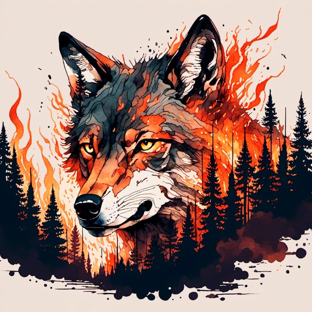 Fiery Wolf Profile in Lush Digital Art Style