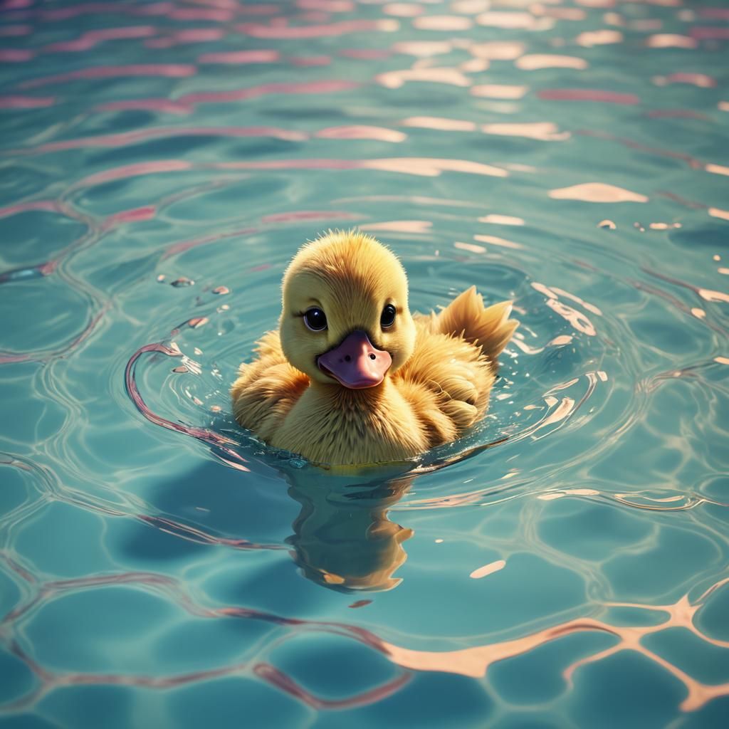 Sweet Duckling Swimming: Pixar-Style 3D Digital Art