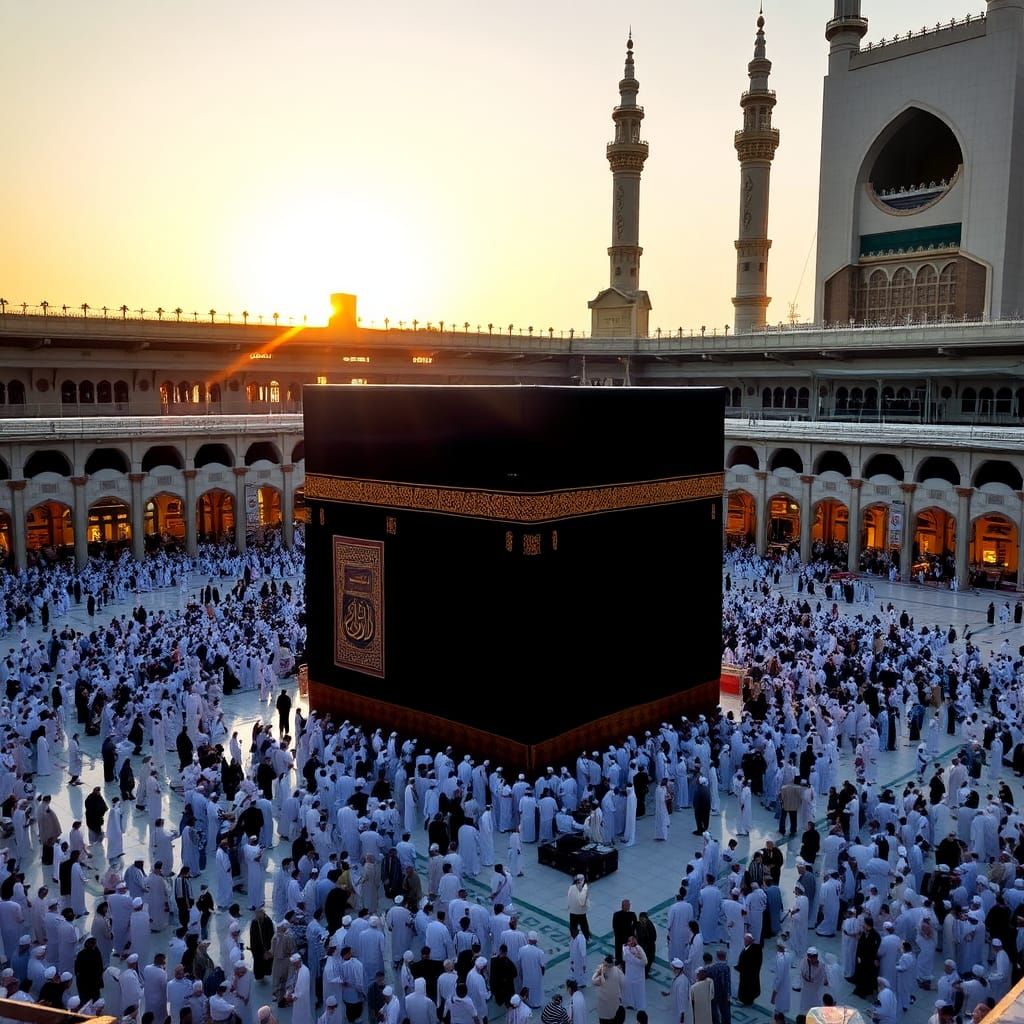 The Holy Kaaba in Mecca at Sunset