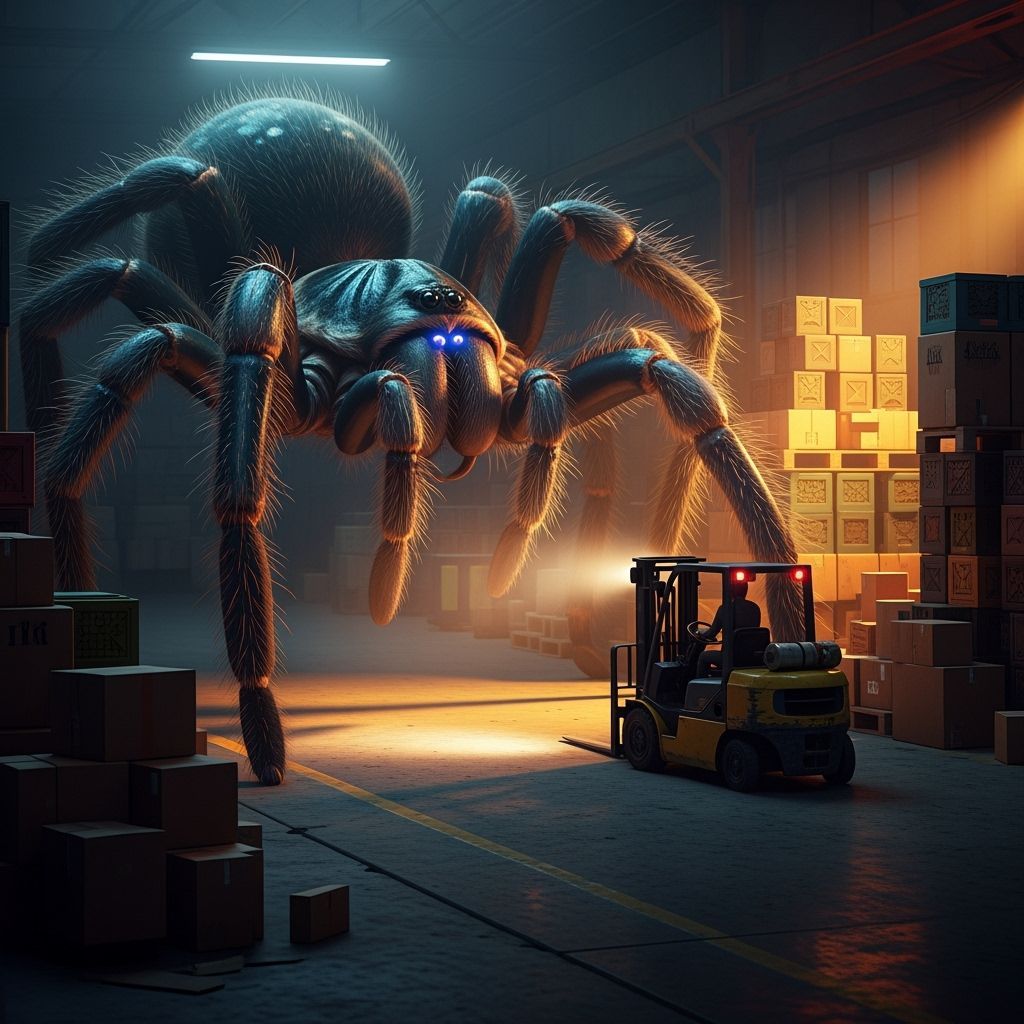 Tarantula Confronts Forklift in Warehouse - Hyperrealistic A...