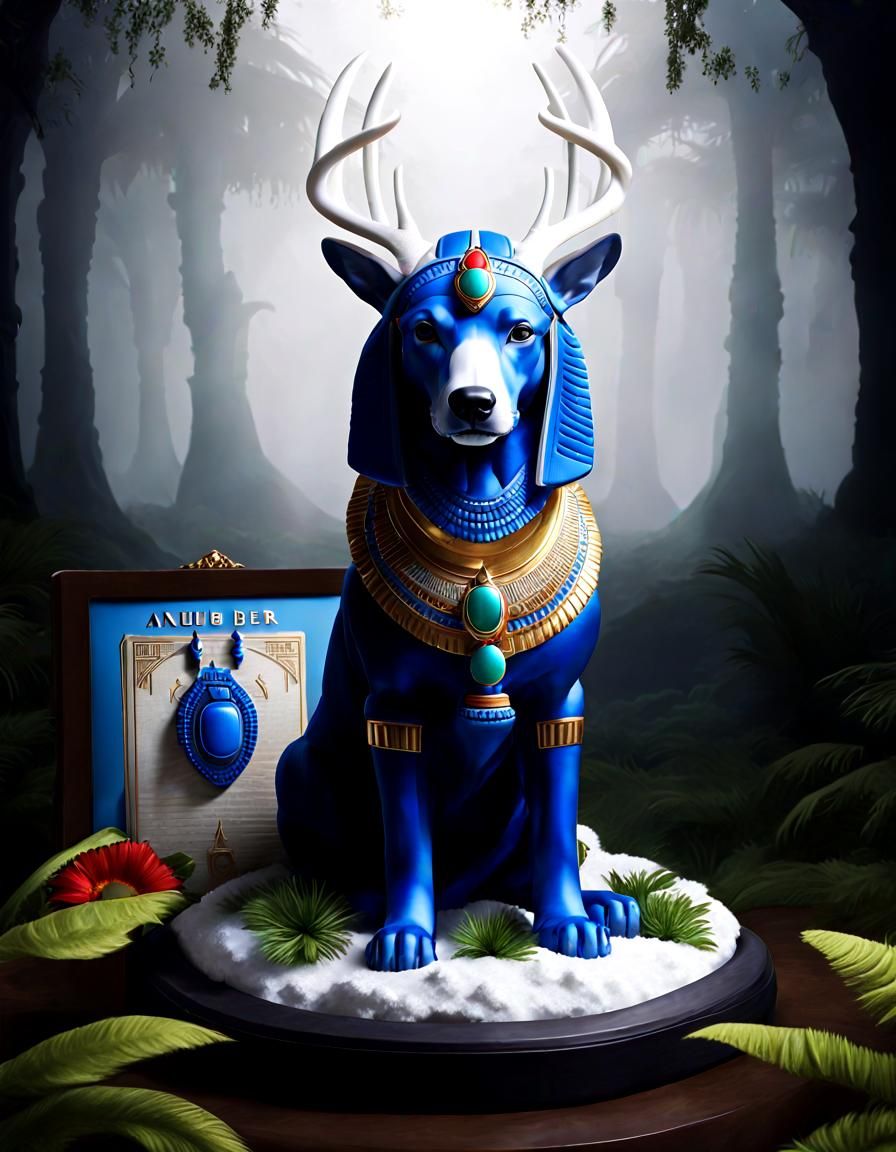 Anubis Statue in Winter Forest Collage