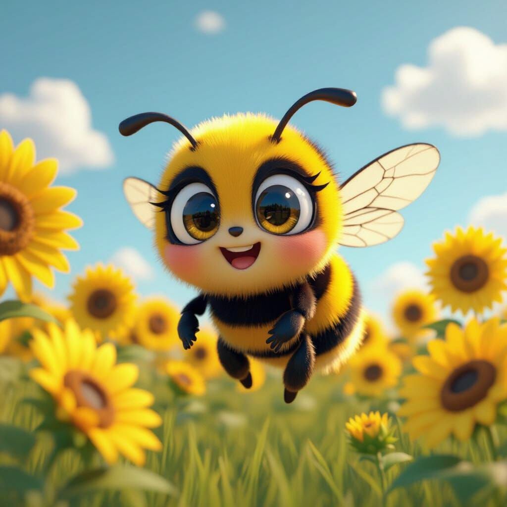 Cute Bumblebee Character in Vibrant 3D Anime Style