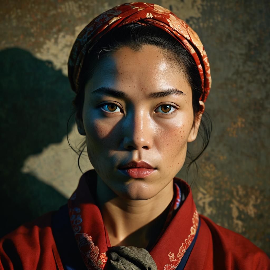 Ukiyo-e Portrait with Dramatic Lighting