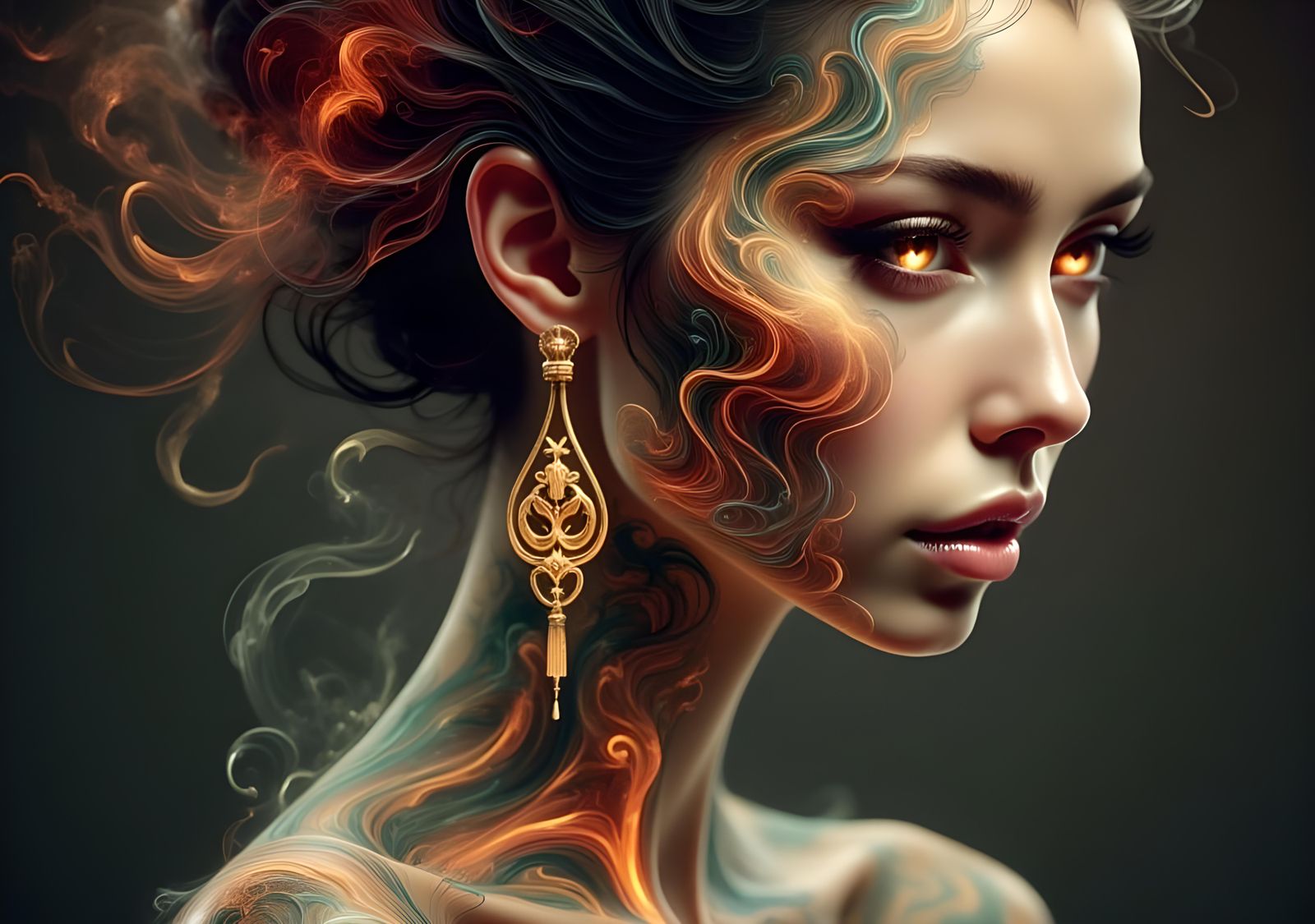 Tattooed Geisha Ultrawarrior Queen with Glowing Energy Lines