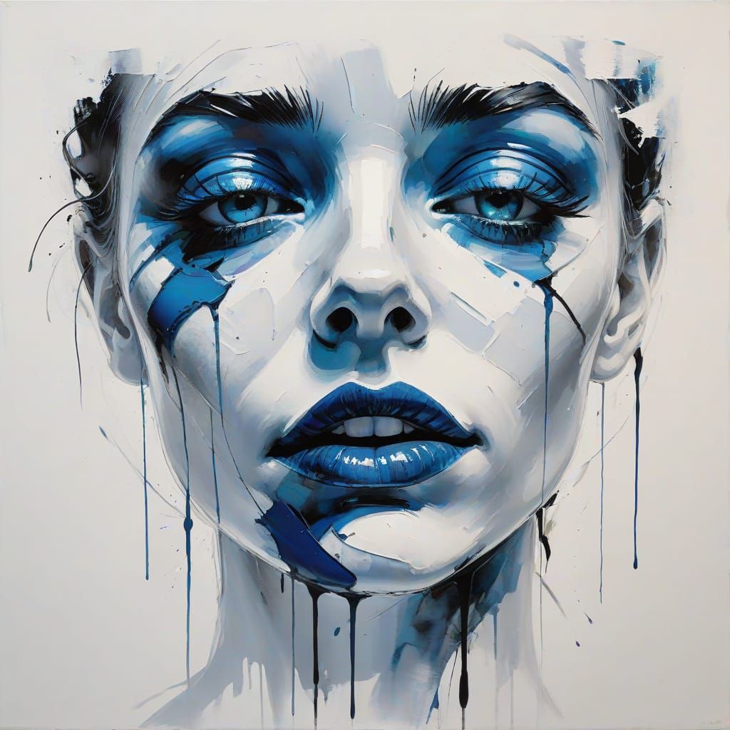 Expressive Woman Portrait with Blue Lips in Chiaroscuro