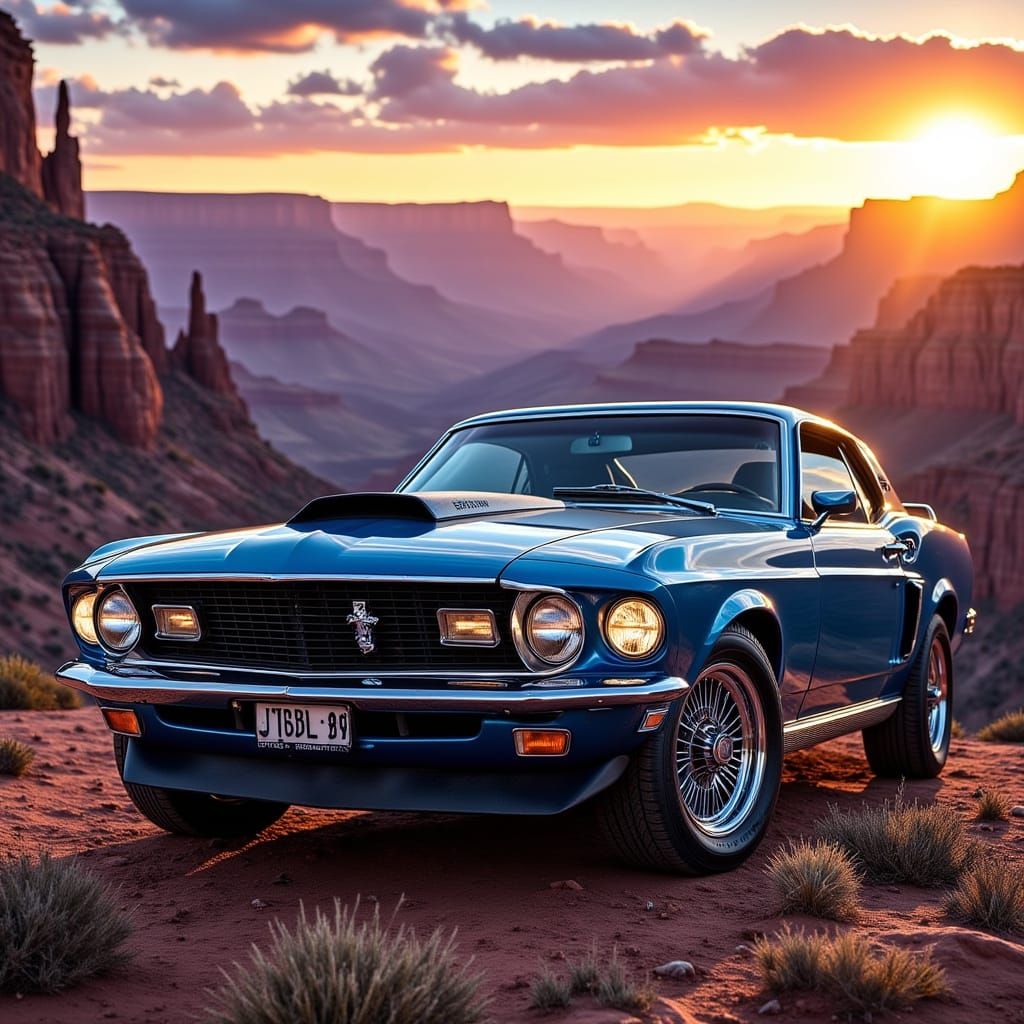 Ford Mustang Oldtimer at Grand Canyon Sunset