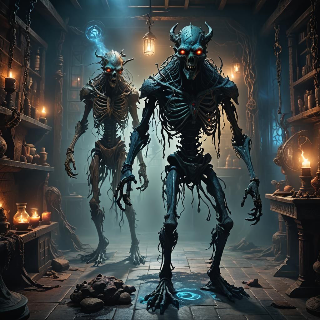 Dark Fantasy Animatronic in Mystical Laboratory