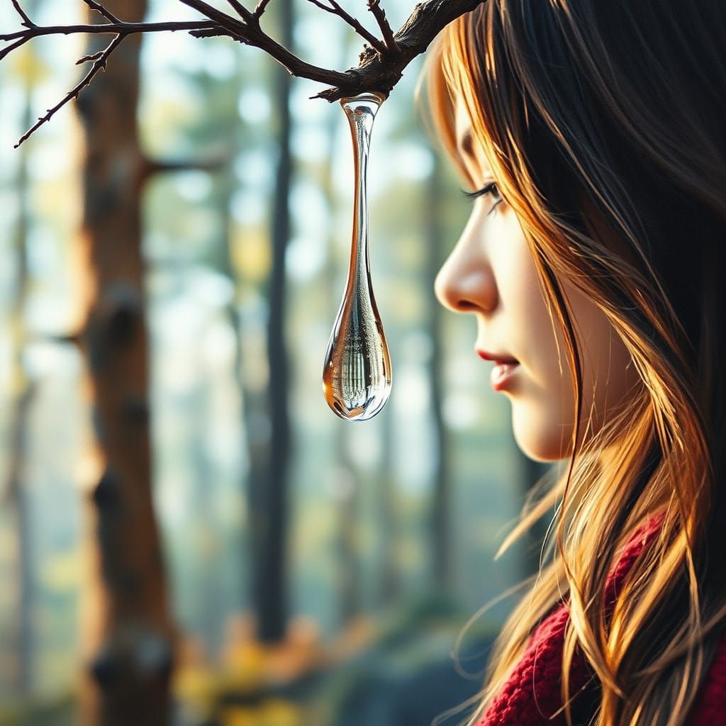 Ethereal Water Drop in a Scandinavian Forest