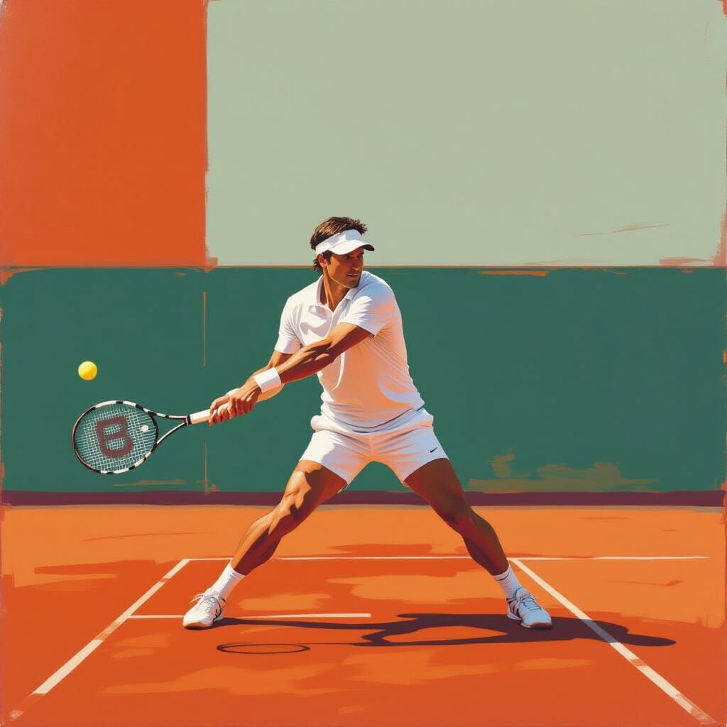 Tennis Player on Clay Court in Rothko-esque Style