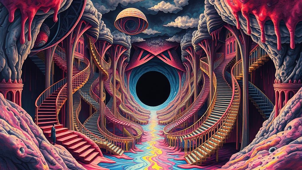 Surreal Dreamscapes with Impossible Geometry in Vibrant Colo...