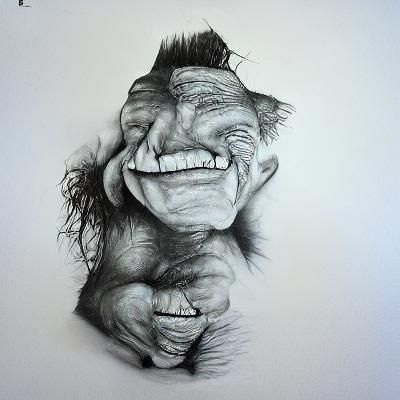 Hyperrealistic Troll in Ink Minimalist Drawing