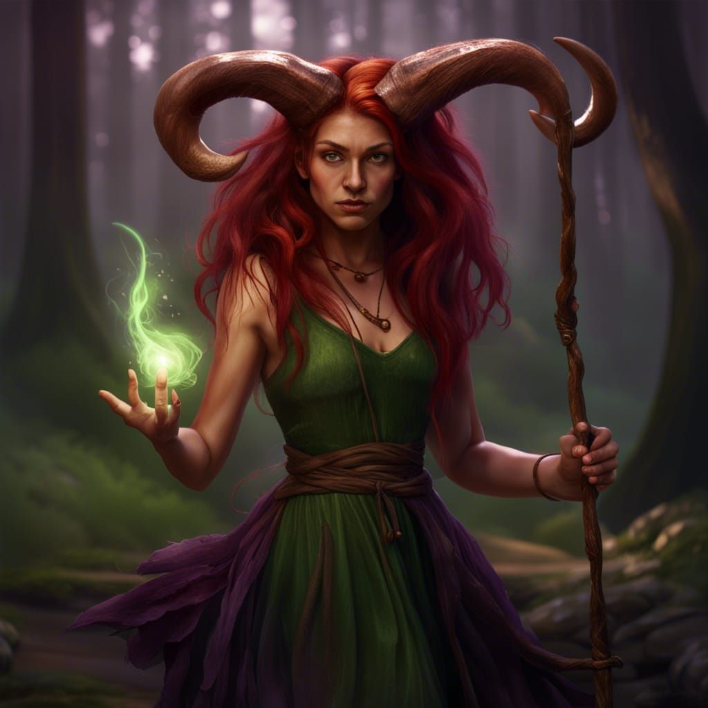 Satyr Girl Casting Spell: Dark Fantasy Art