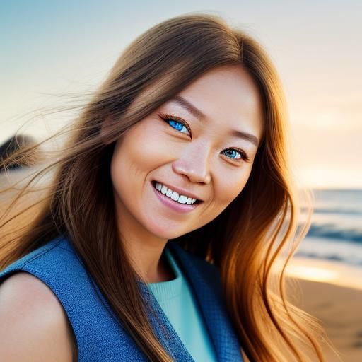 Hyper-Realistic Portrait of a Lady on a Beach