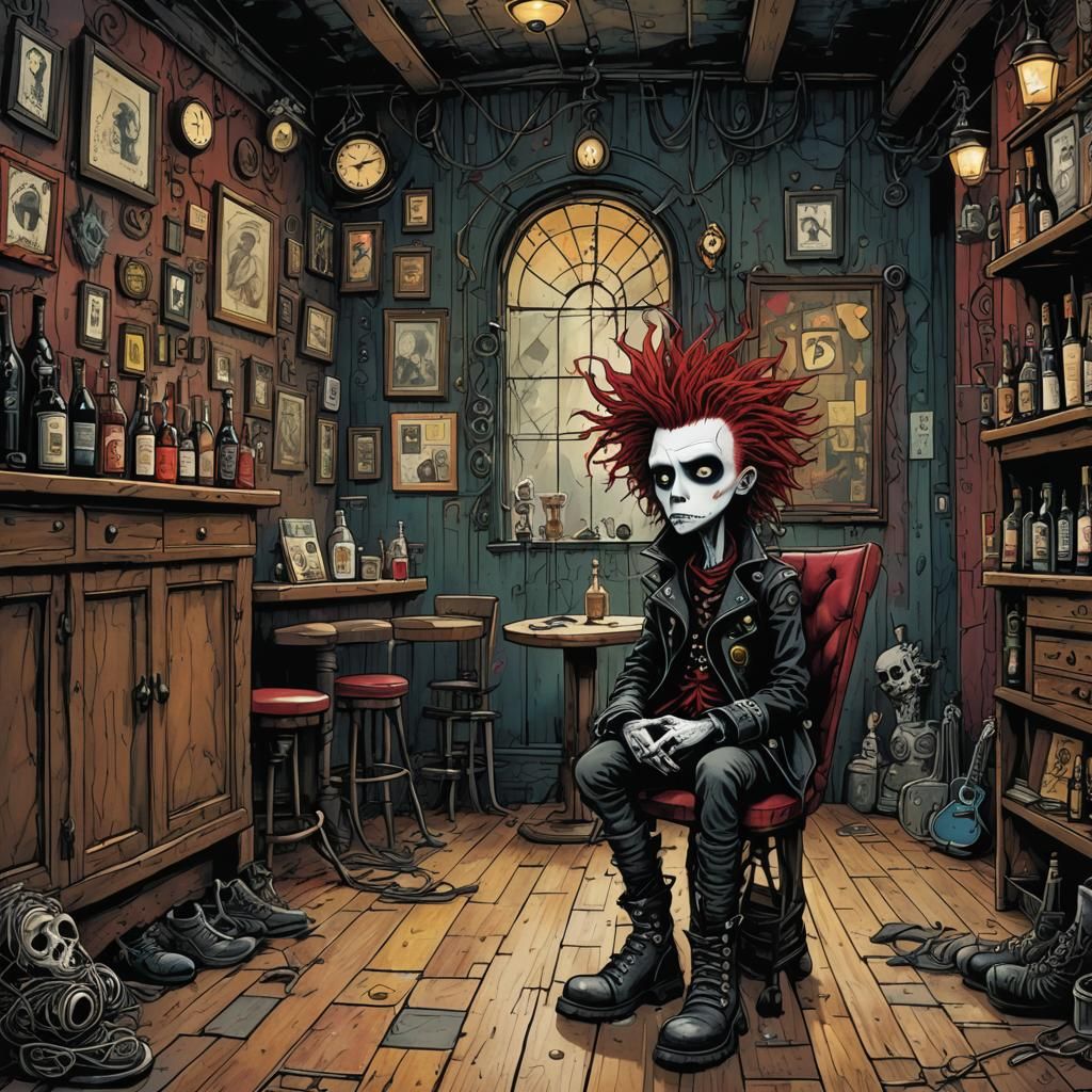 Gothic Punk Rocker in Comic Book Art Style