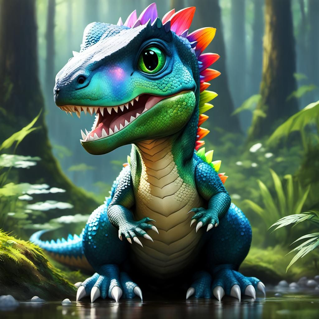 Chibi Baby and T-Rex in Whimsical Forest