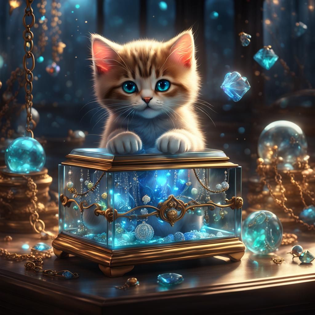 Kitten in Glass Jewelry Box: Fantasy Concept Art