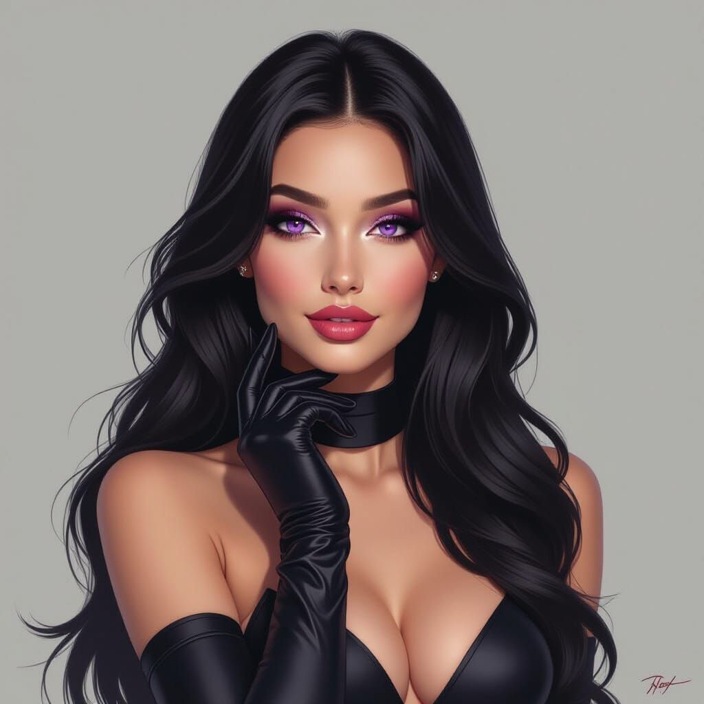 Dark Fantasy Oil Painting of Woman with Purple Eyes