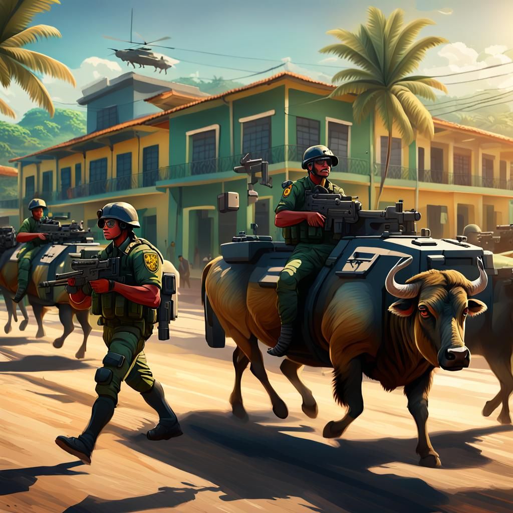 Brazilian Military Police on Buffaloes: Digital Painting